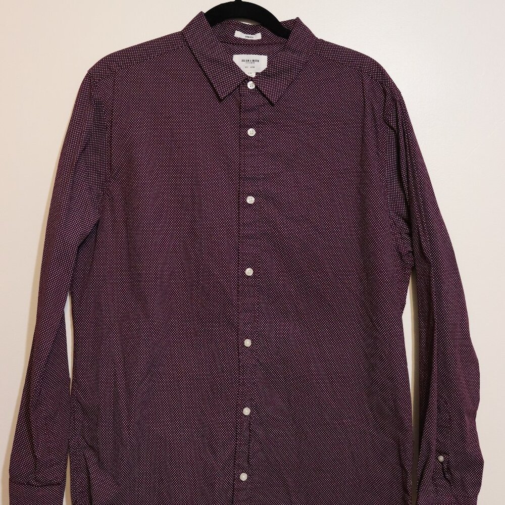 Julian & Mark Button Down Shirt Micro Dot Stretch Cotton Burgundy L